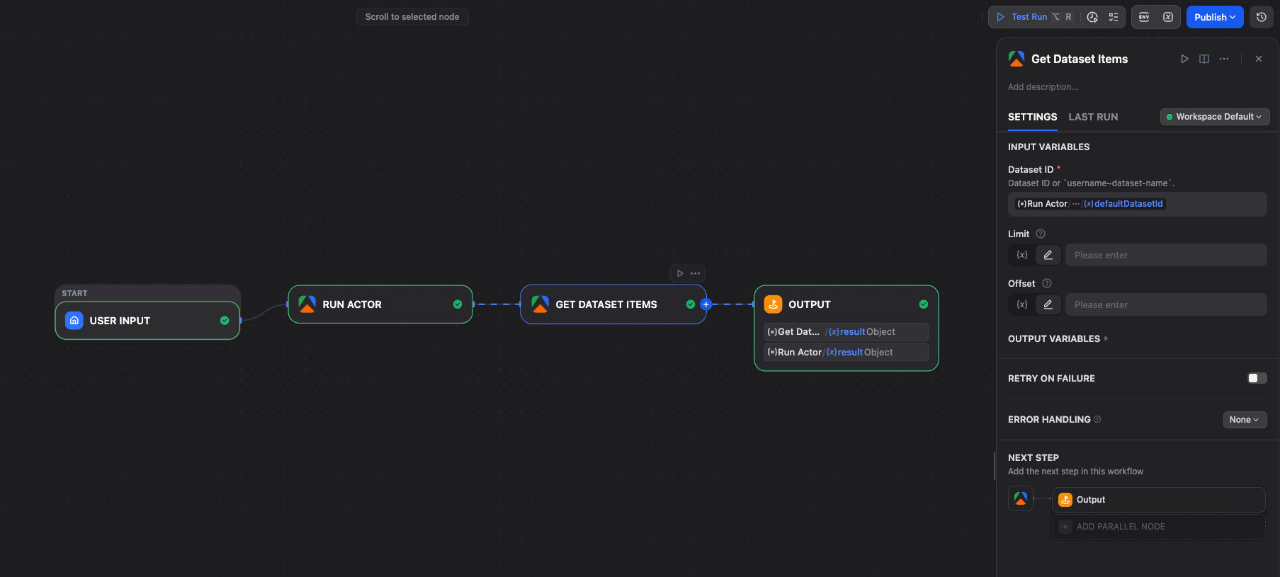 Get Dataset Items Node